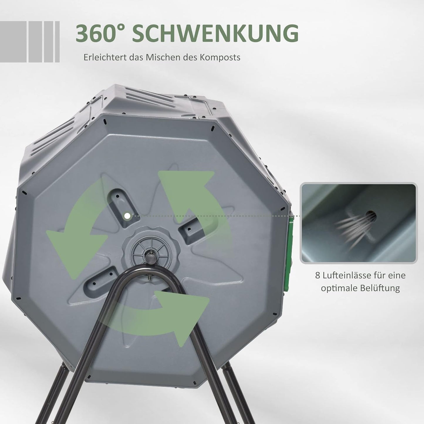 Komposttrommel mit 2 Kammern, Grau
