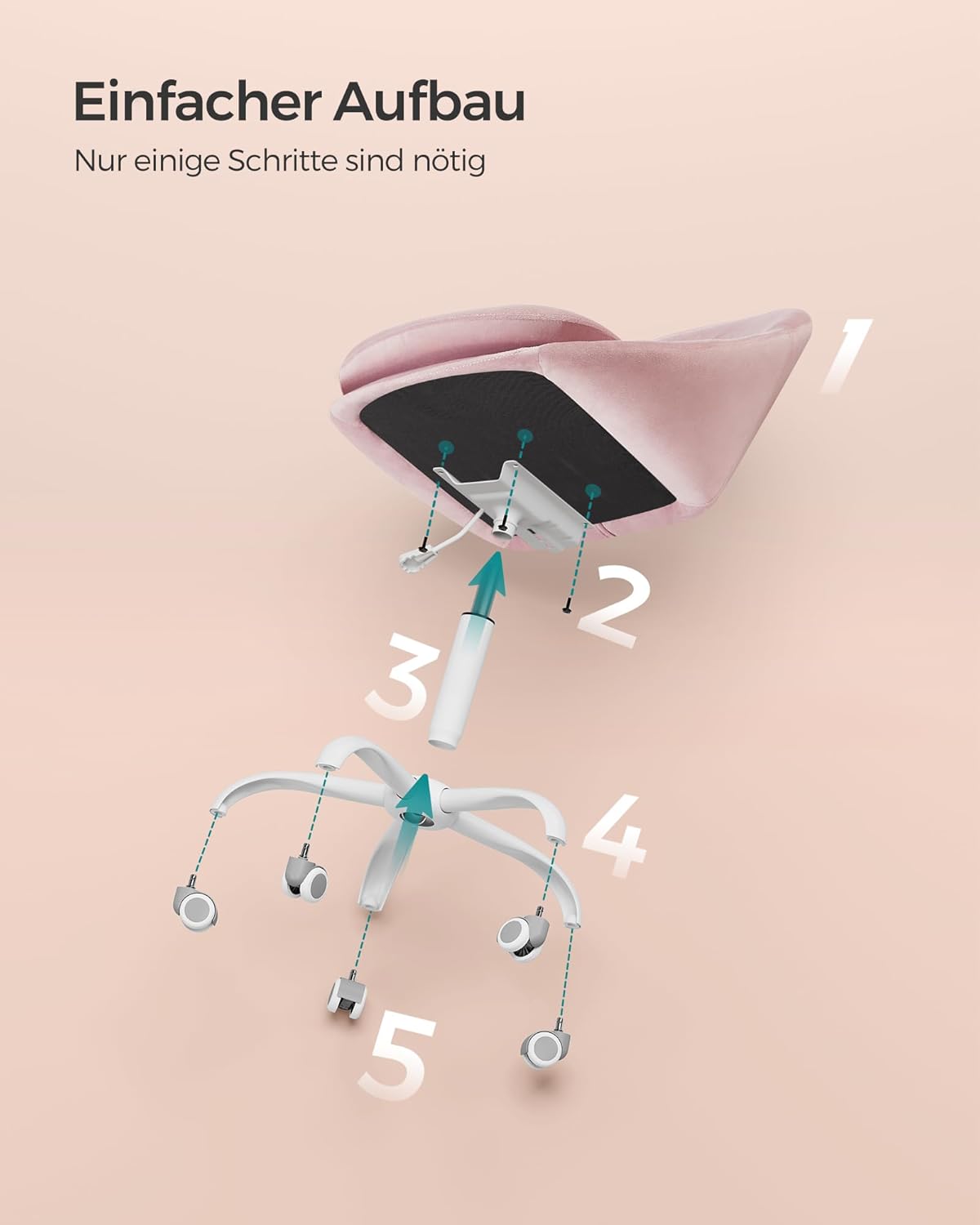 SONGMICS Homeoffice Stuhl, Pastellrosa Samt