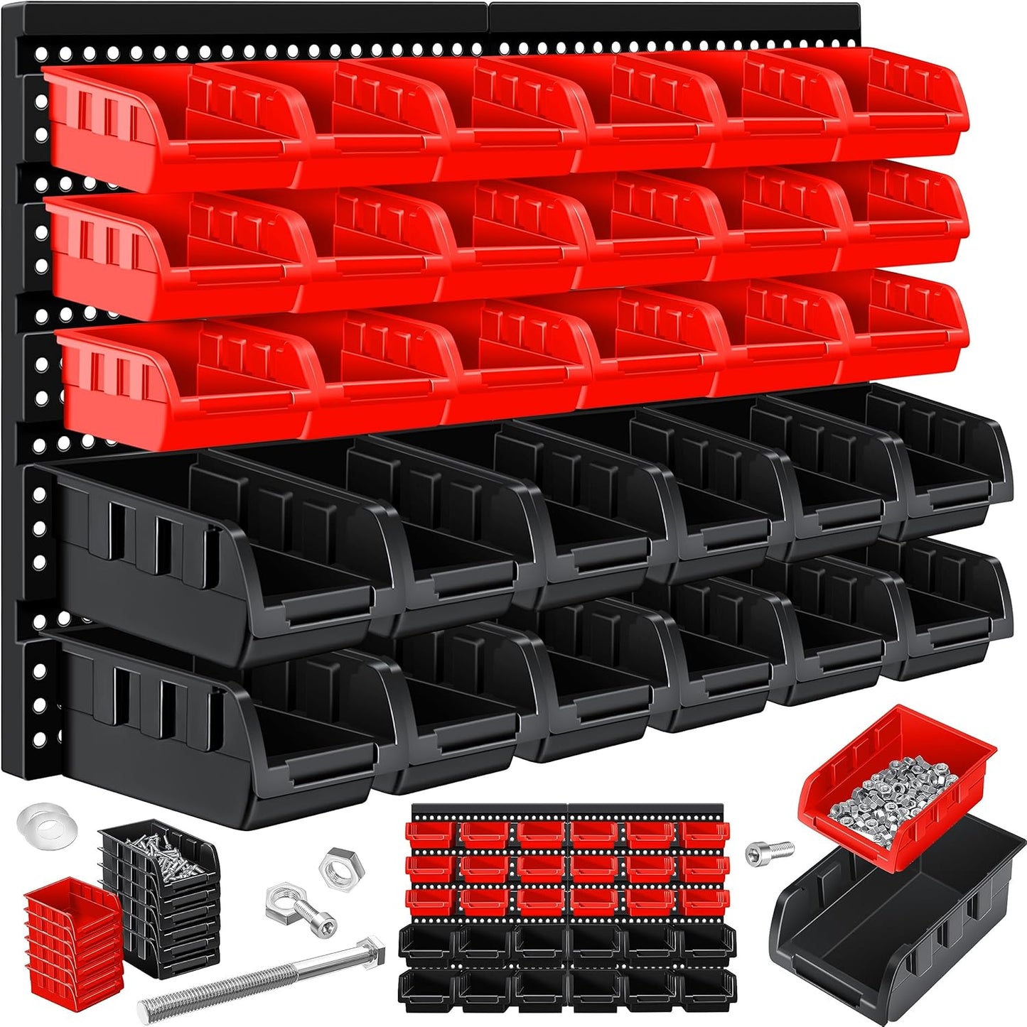 32-teiliges Stapelboxen Wandregal-Set, Schwarz / Rot