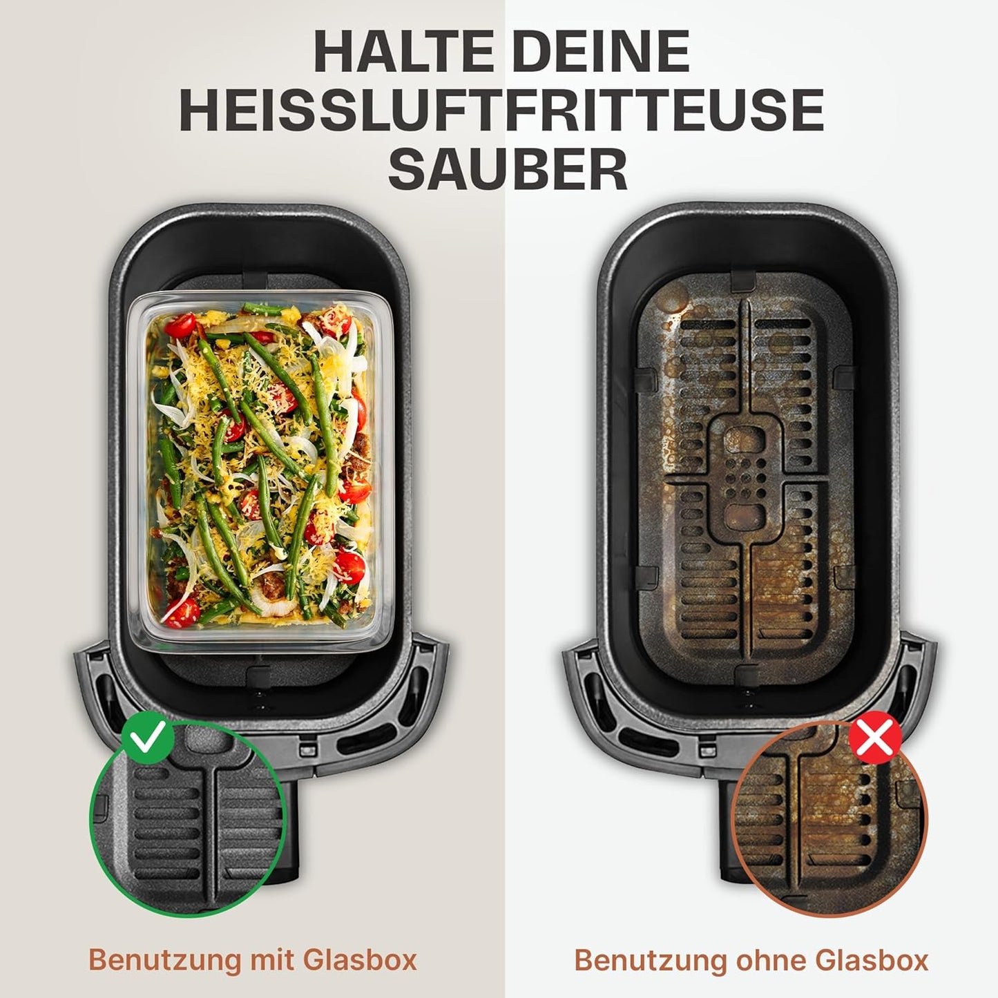 2er-Set Glasbehälter für Airfryer, 1040ml | 2er Set