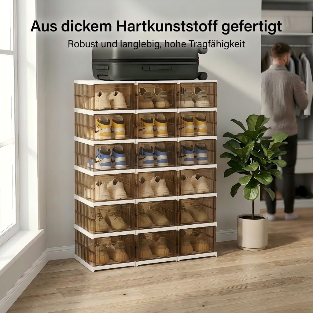 Stapelbare Schuhboxen, 12er-Set, Braun 12 Ebenen