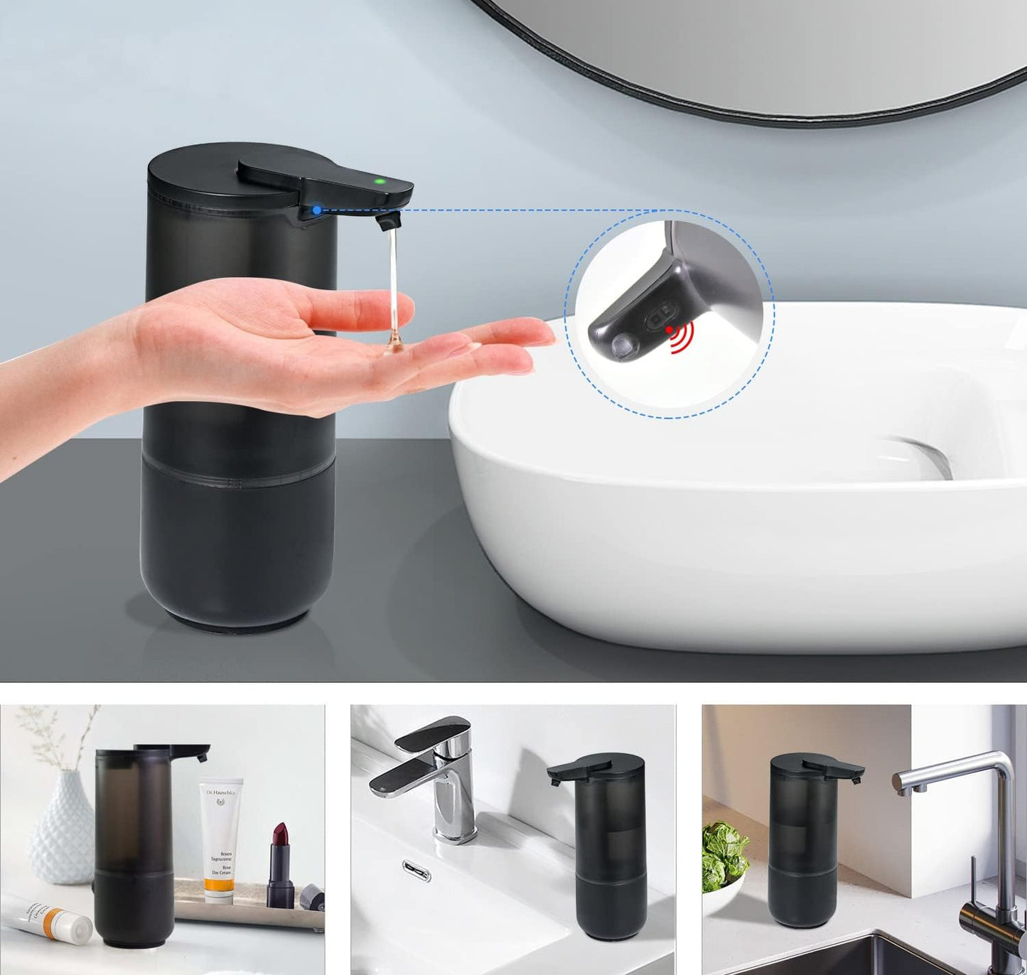 Automatischer Seifenspender SP1 mit Sensor, Schwarz