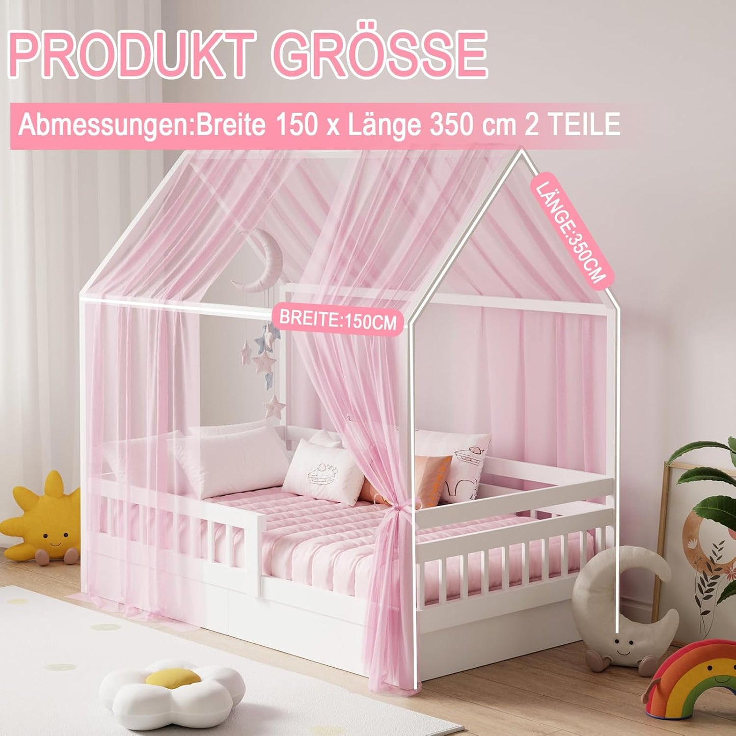 Hausbett Himmel-Set, H350 x B150 cm (2er Pack) Rosa