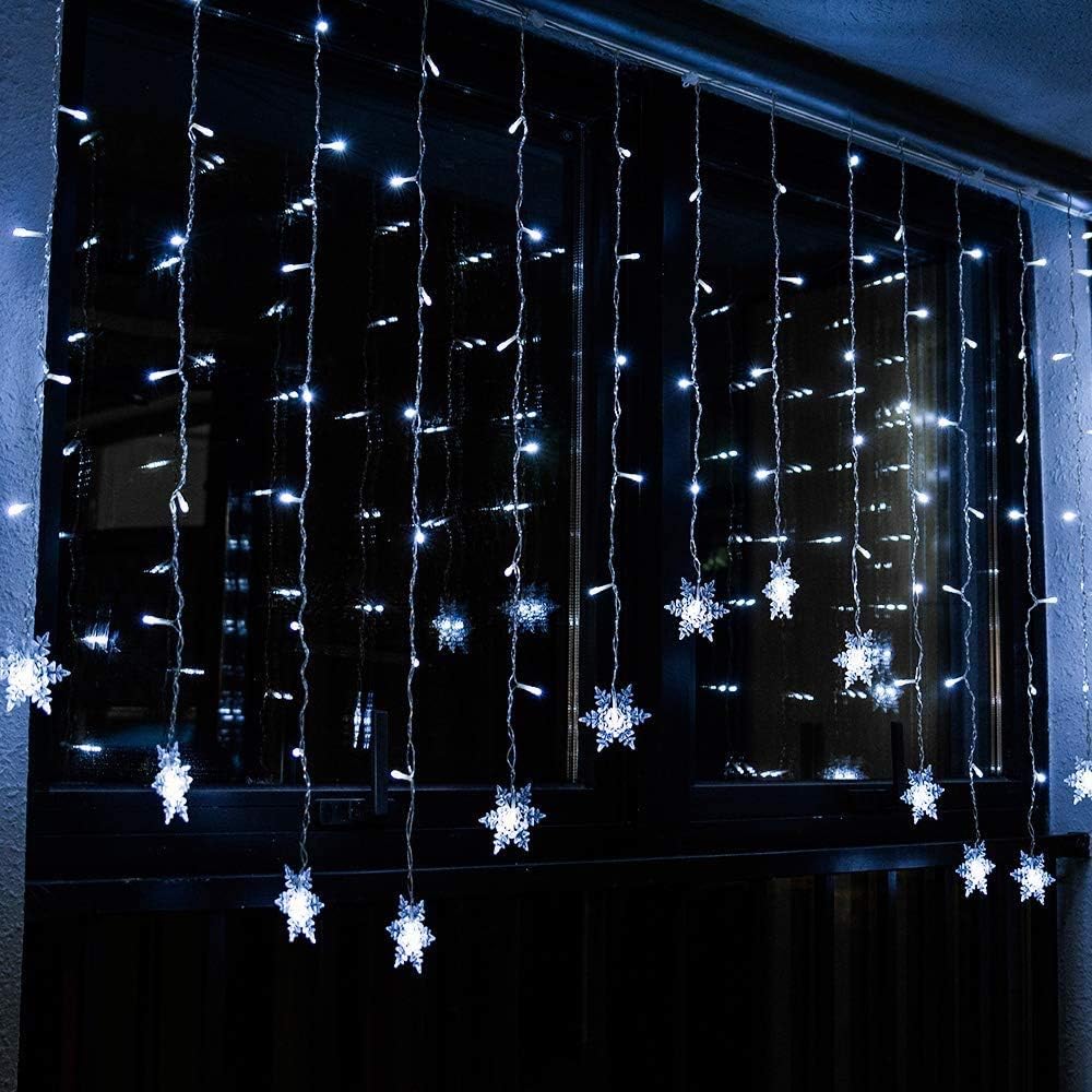 Lichtervorhang mit Schneeflocken-Motiv, 2x1m, 104 LEDs, Kaltweiss-schneeflocken