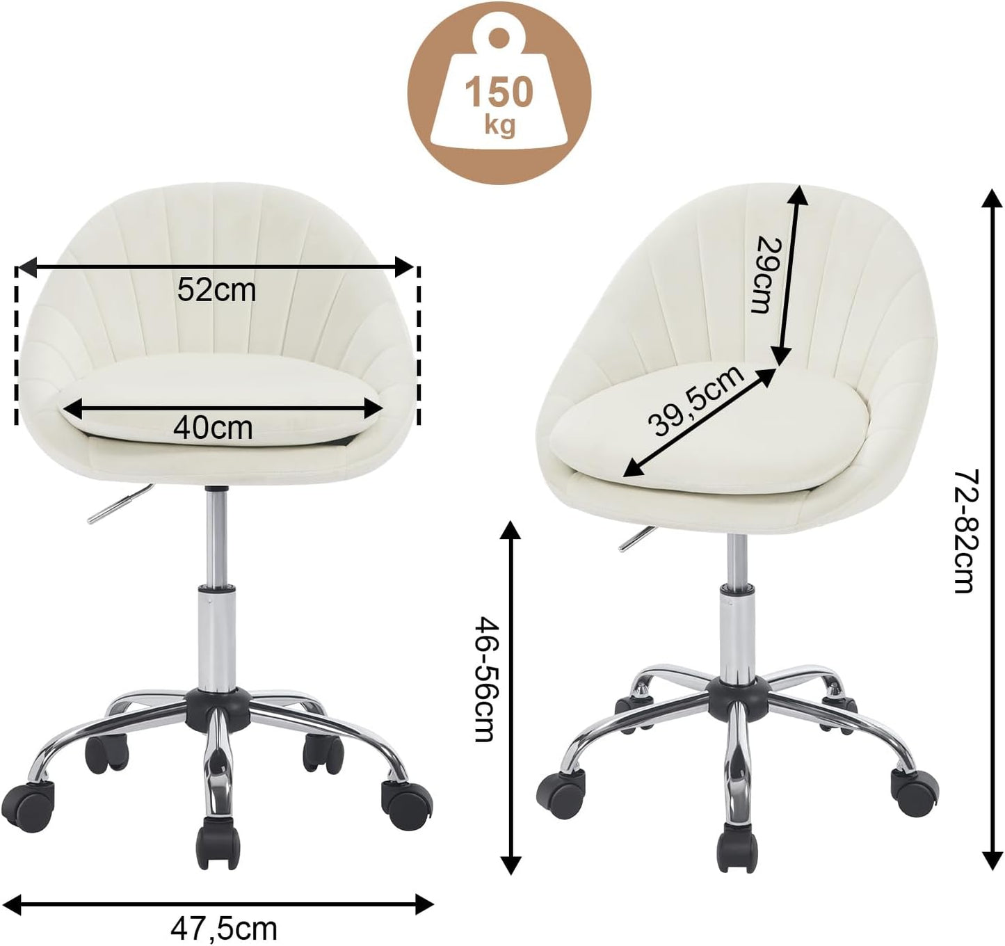 Ergonomischer Drehstuhl, Beige Samt