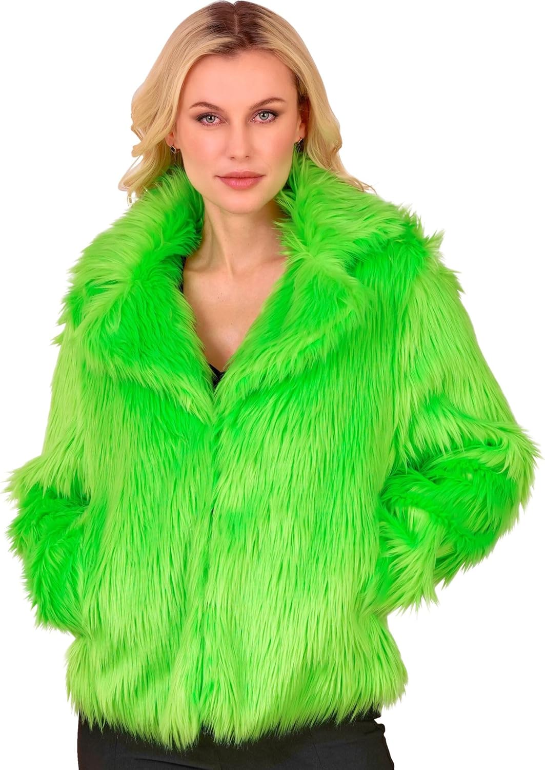 Neon Grüne Damen Plüschjacke, Neon-grün L-XL