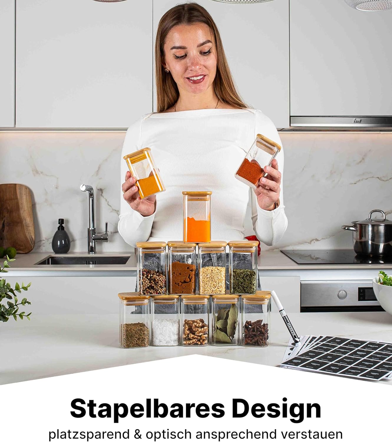 Vorratsgläser-Set mit Deckel, 12 Stk., 1 Grösse/280ml, eckig