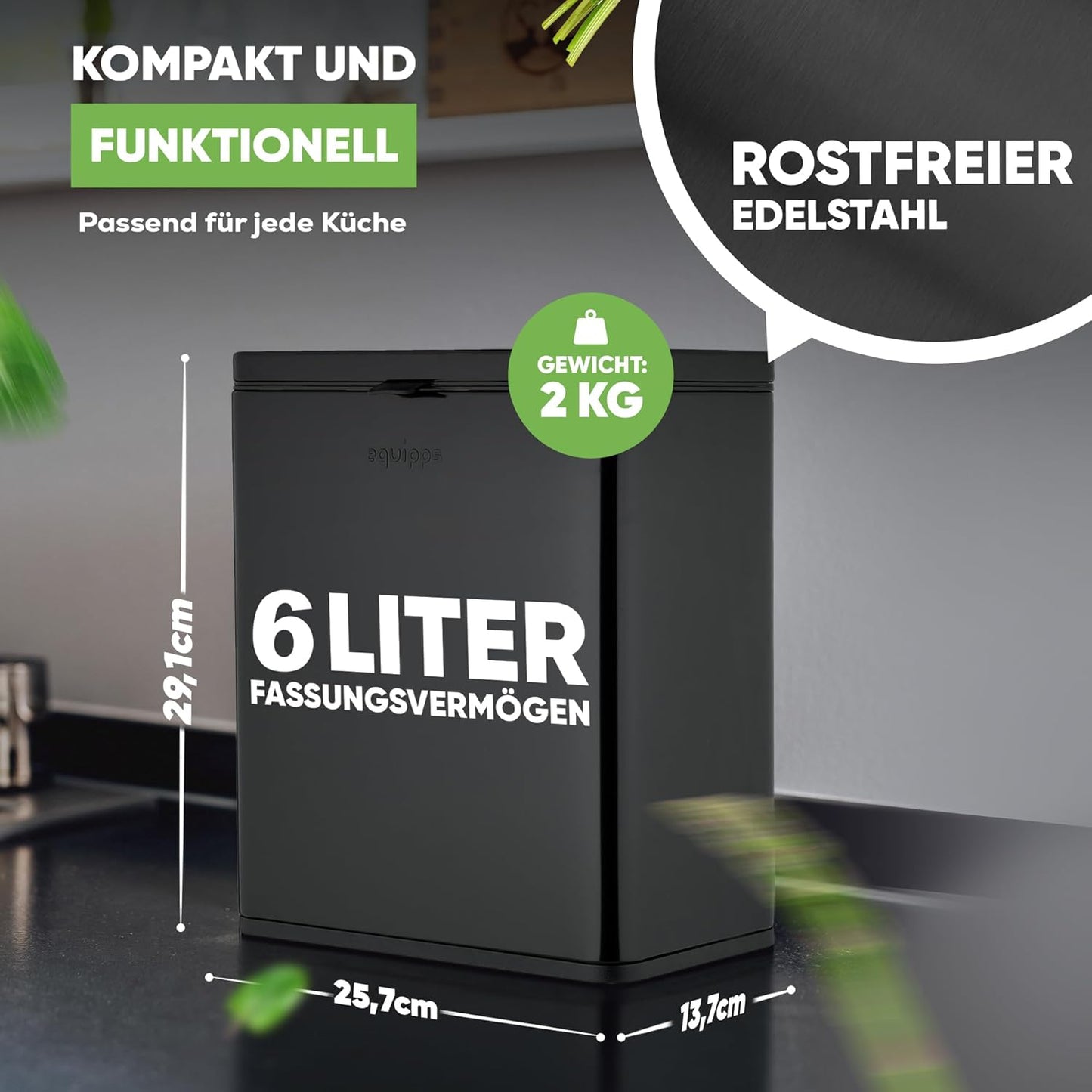 Komposteimer mit Geruchsfilter, Schwarz 6l