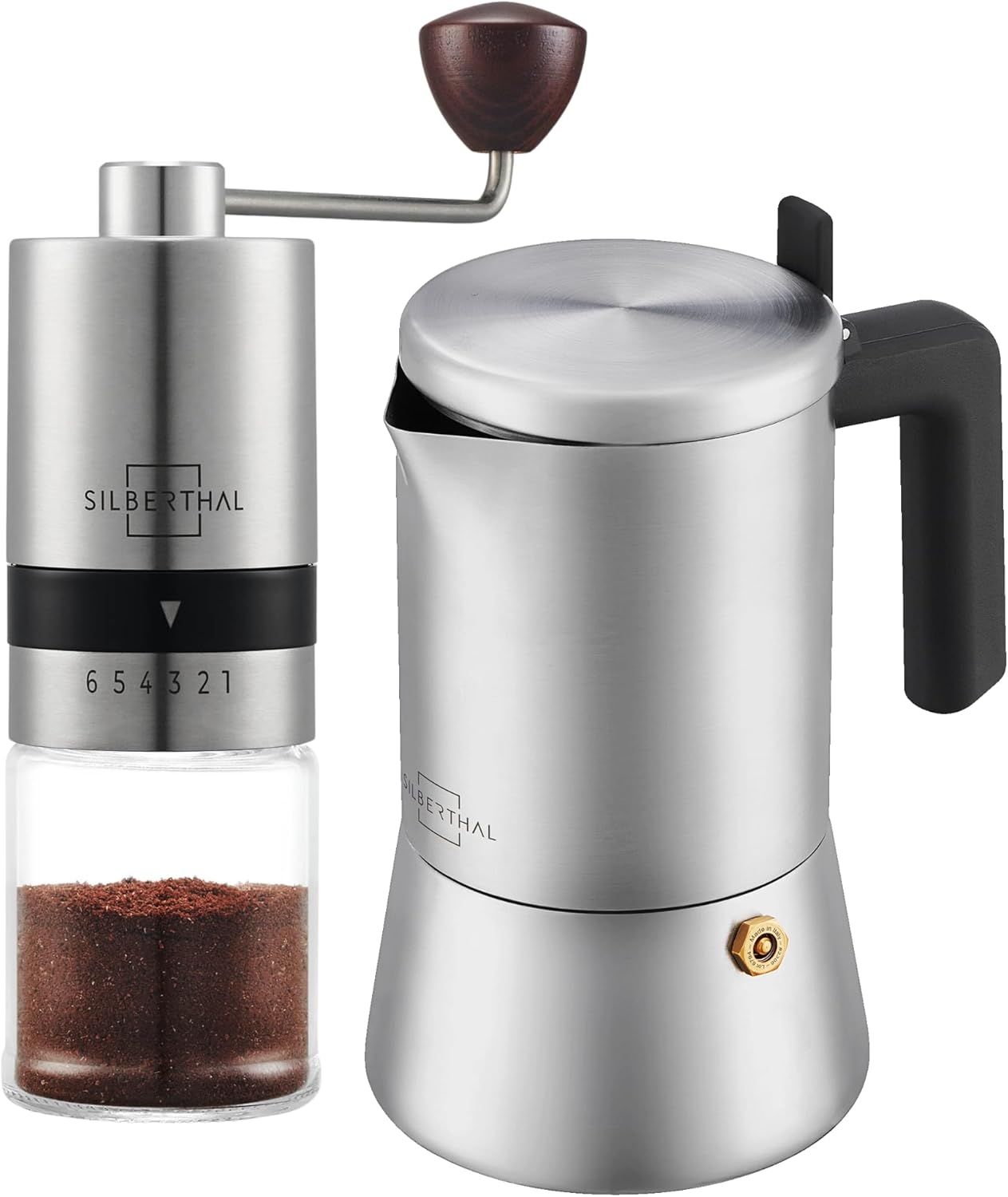 2er-Set Espressokocher & Kaffeemühle, 2er Set Espressokocher + Kaffeemühle