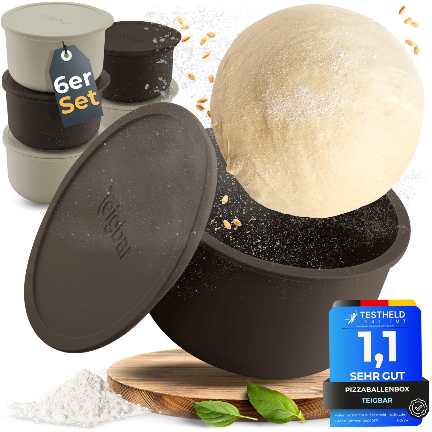 6er-Set Pizzaballenbox mit Deckel, Taupe 6er Set