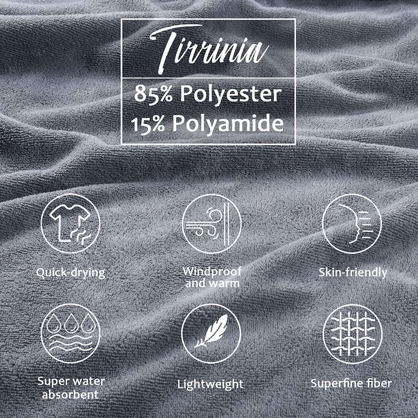 Surf- und Badeponcho mit Kapuze, Grau