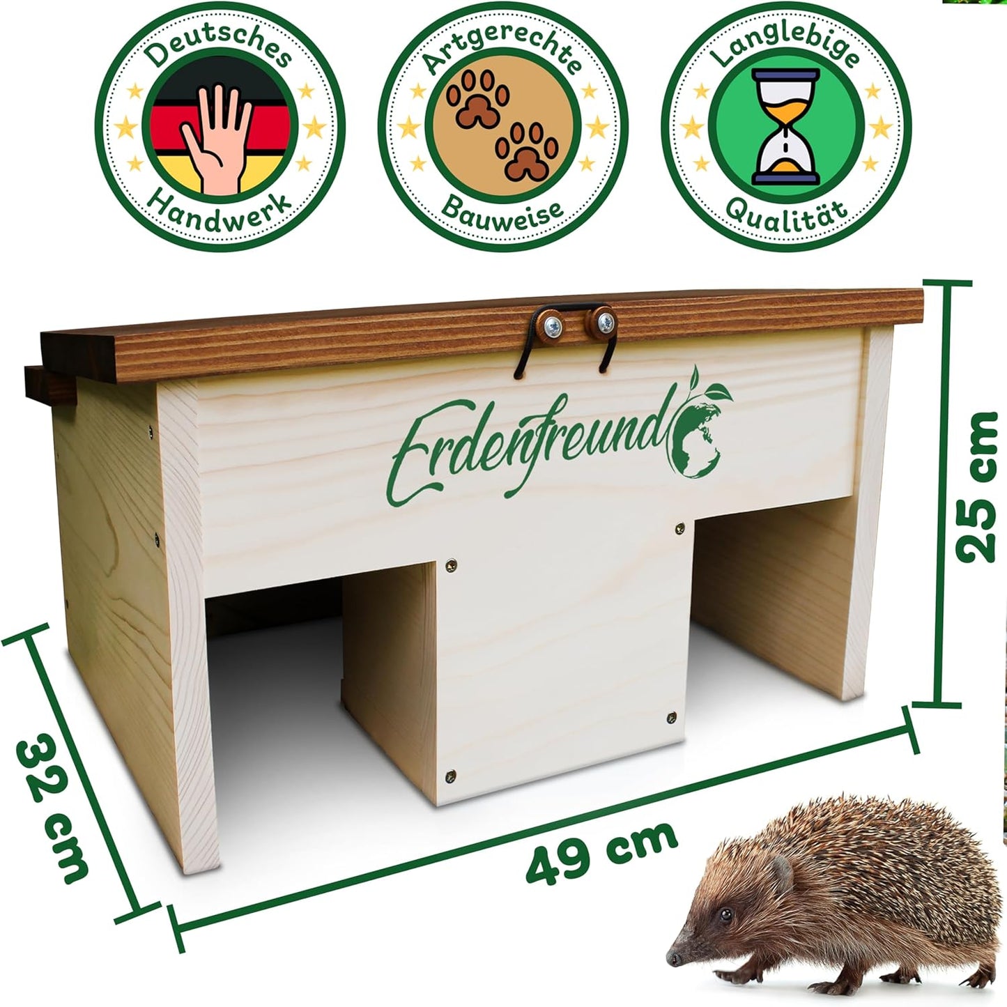 Igelfutterhaus mit Sicherheitsverschluss & Näpfen, Igelfutterhaus inkl. 2er Set Wasser-& Futternapf