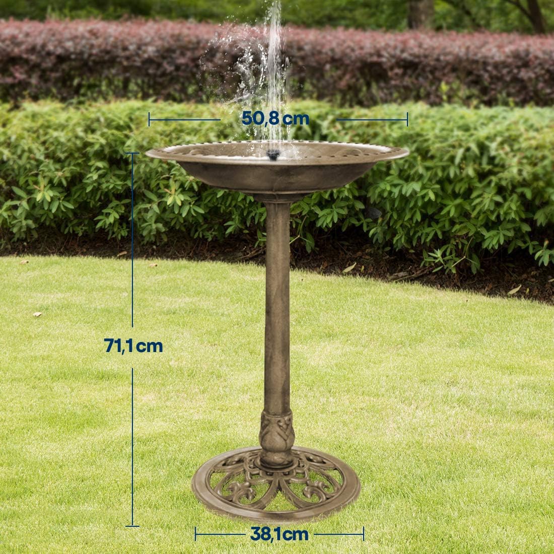 2-in-1 Vogelbad und Solarbrunnen mit 4 Düsen, Kupfer mit Solarbrunnen