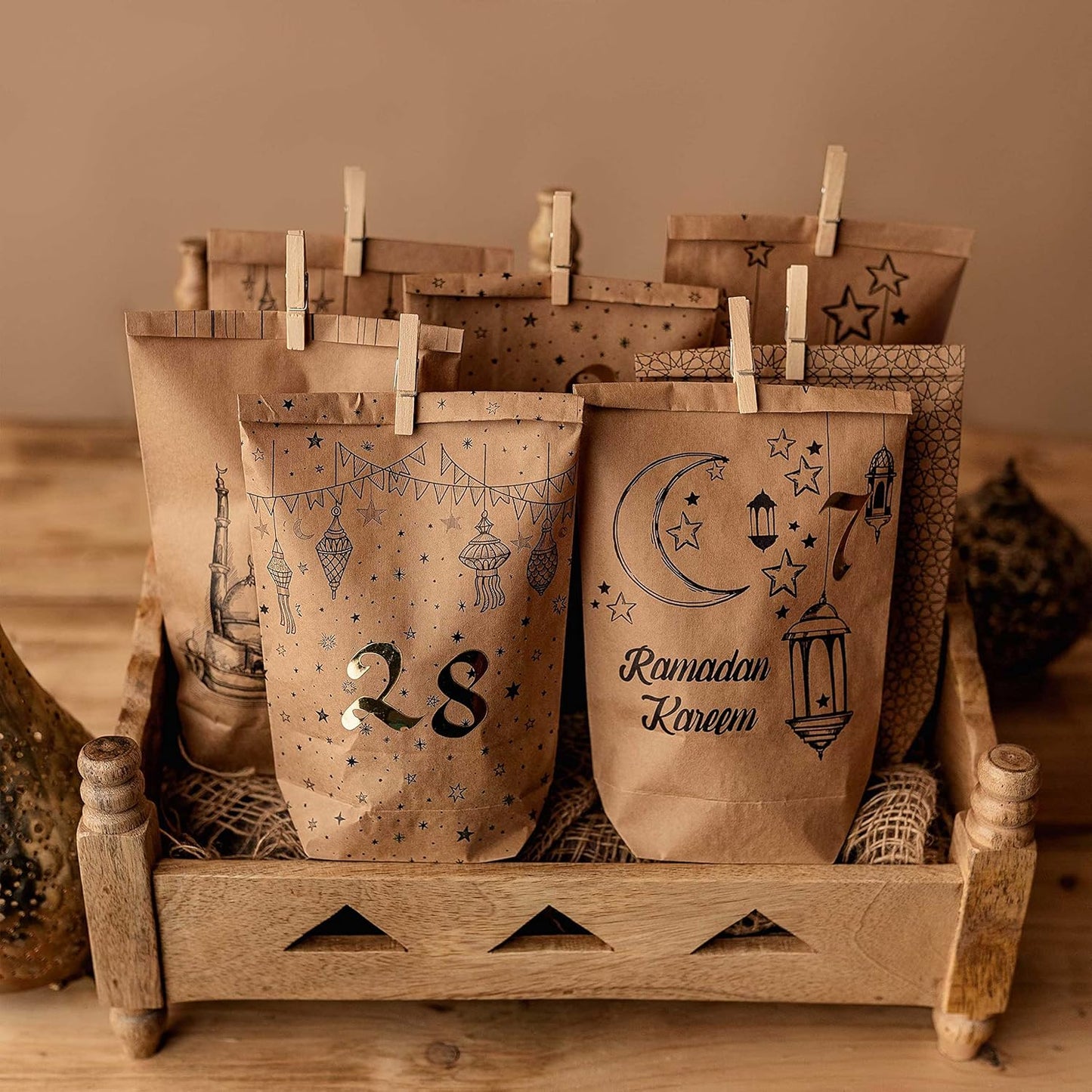DIY Ramadan Kalender mit 30 Geschenktüten, Bedruckte Tüten