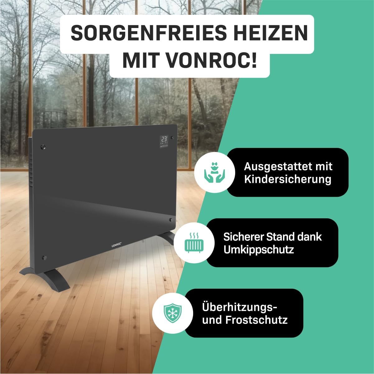 Elektro-Konvektor, App-gesteuert, Grau 2000W