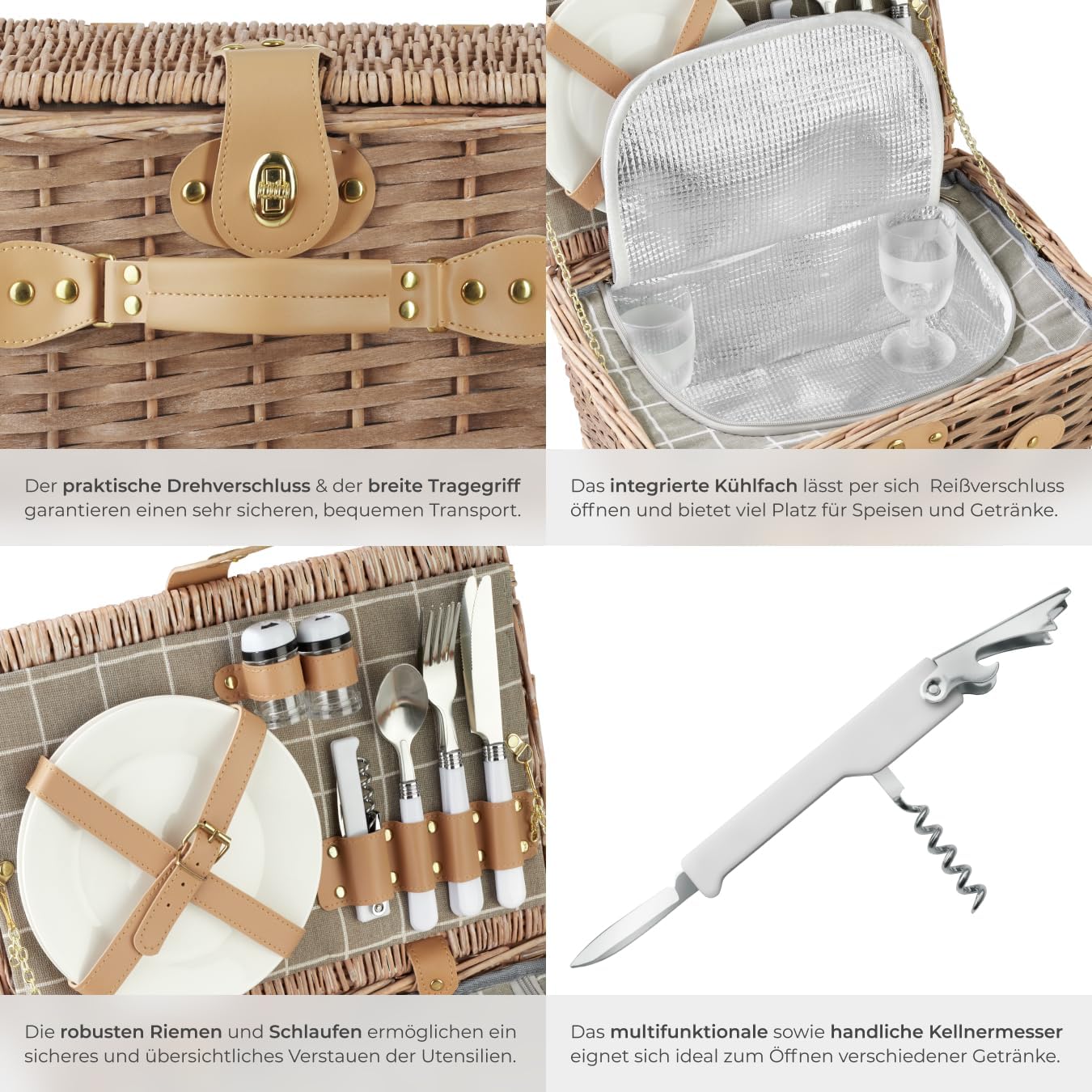 Picknickkorb Langeoog mit Kühlfach für 2 Personen, Model Langeoog