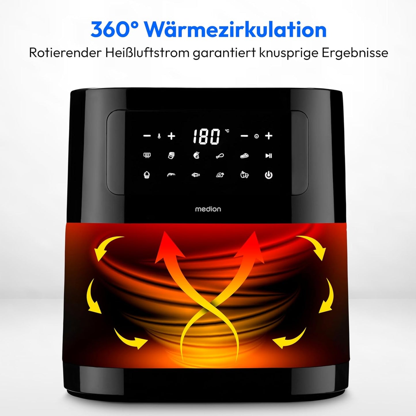 E40 XL Heissluftfritteuse mit Backfunktion, Schwarz