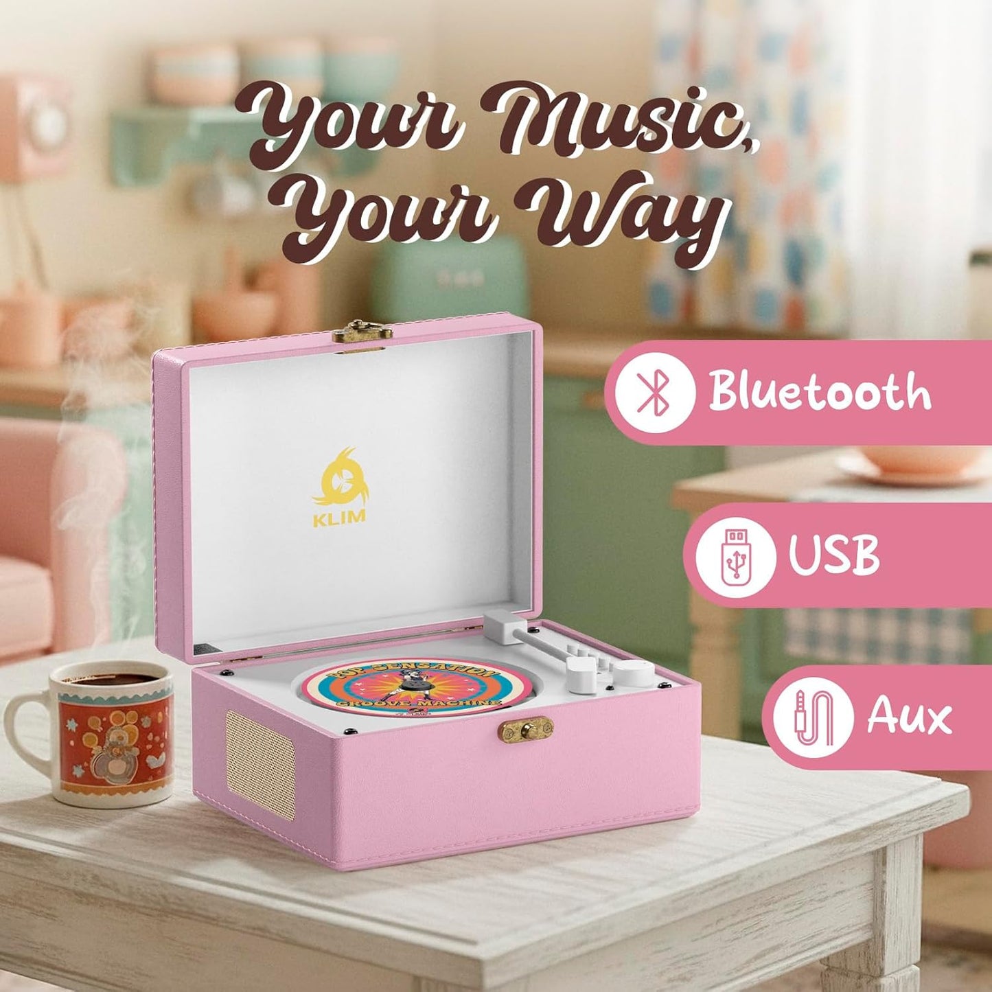 Retro-CD-Player mit Bluetooth und Lautsprecher, Rosa