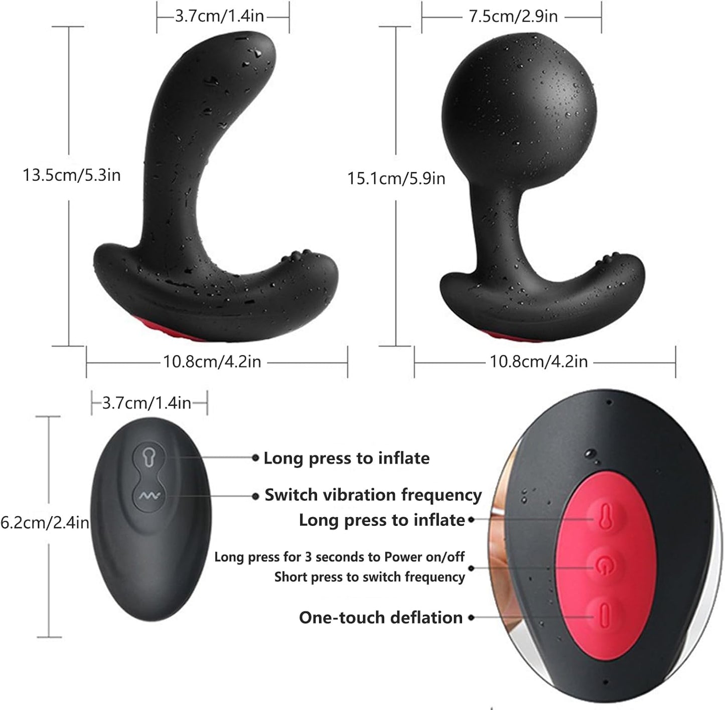 Aufblasbarer Analvibrator mit 10 Modi & Fernbedienung