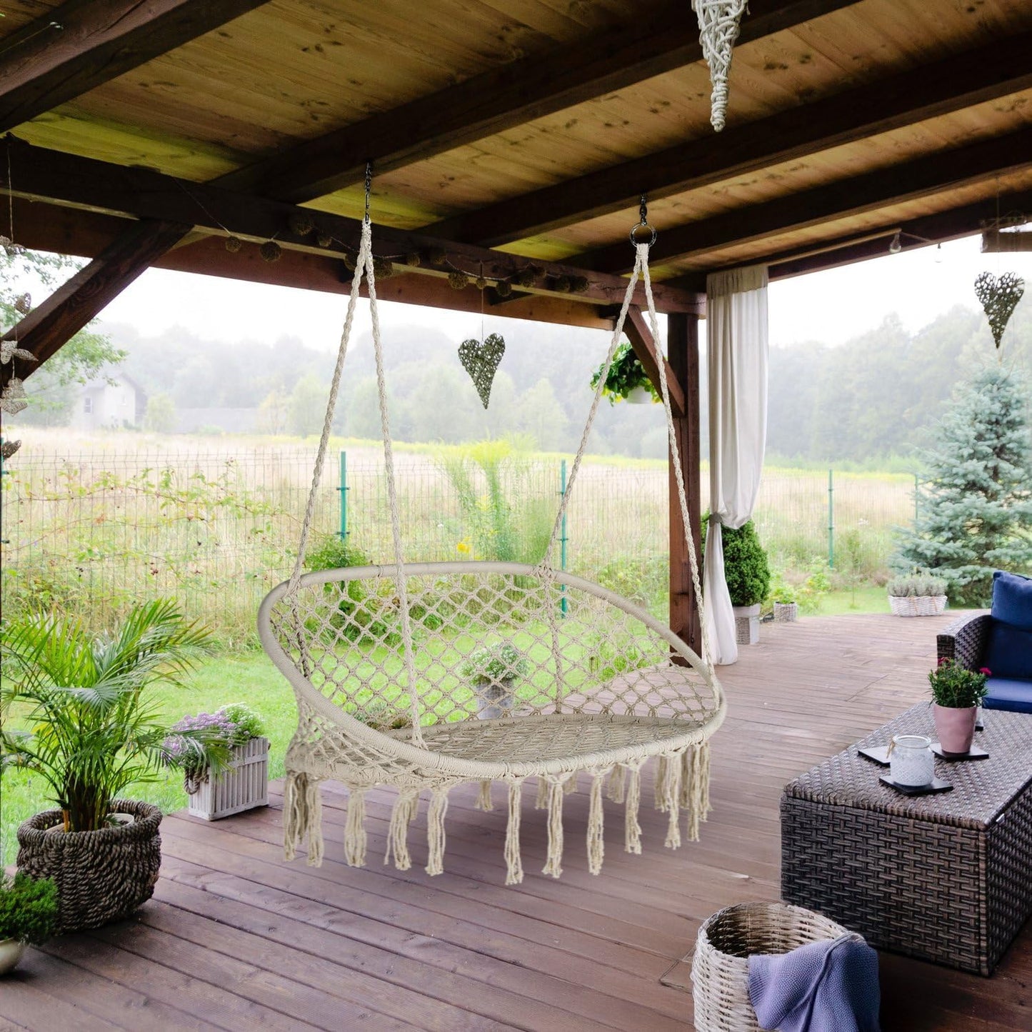 XXL Outdoor-Hängesessel für 2 Personen, Beige Ohne Kissen