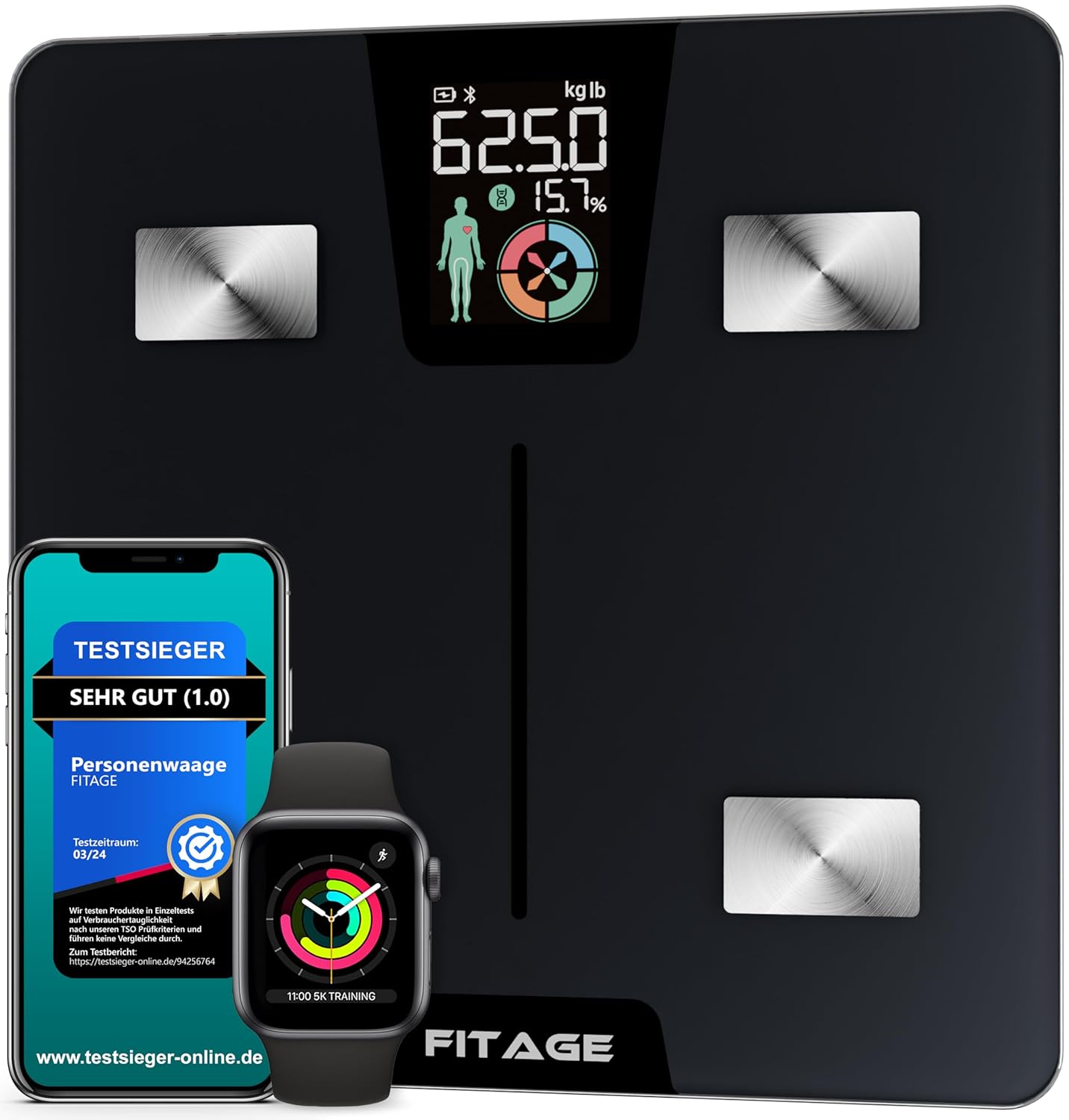 Digitale Körperfettwaage mit App, LCD
