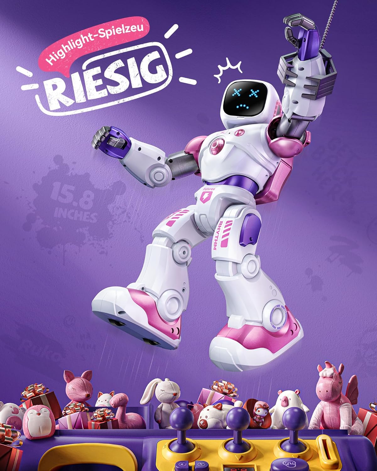 Intelligenter programmierbarer RC-Roboter für Kinder, Pink + Lila