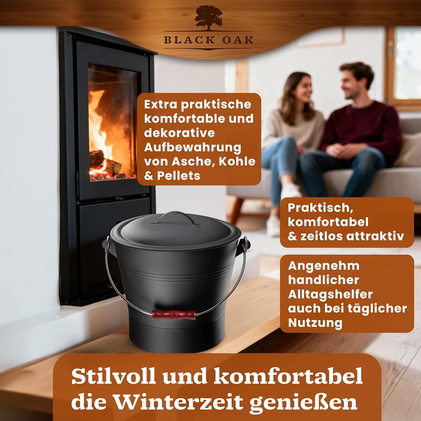Ascheeimer-Set Lanin mit Kehrset & Handschuhen, Lanin 8L DUNKEL Eimer + Kehrset
