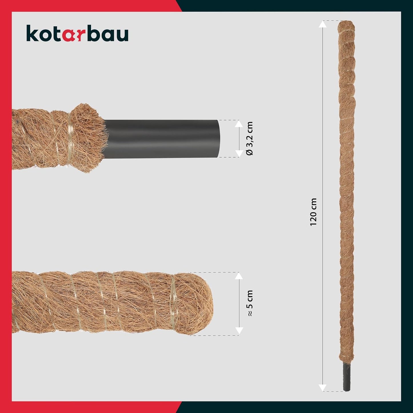 4-teiliges Moosstab-Set für Zimmerpflanzen, ⌀ 3,2 x 120 cm 4er Set