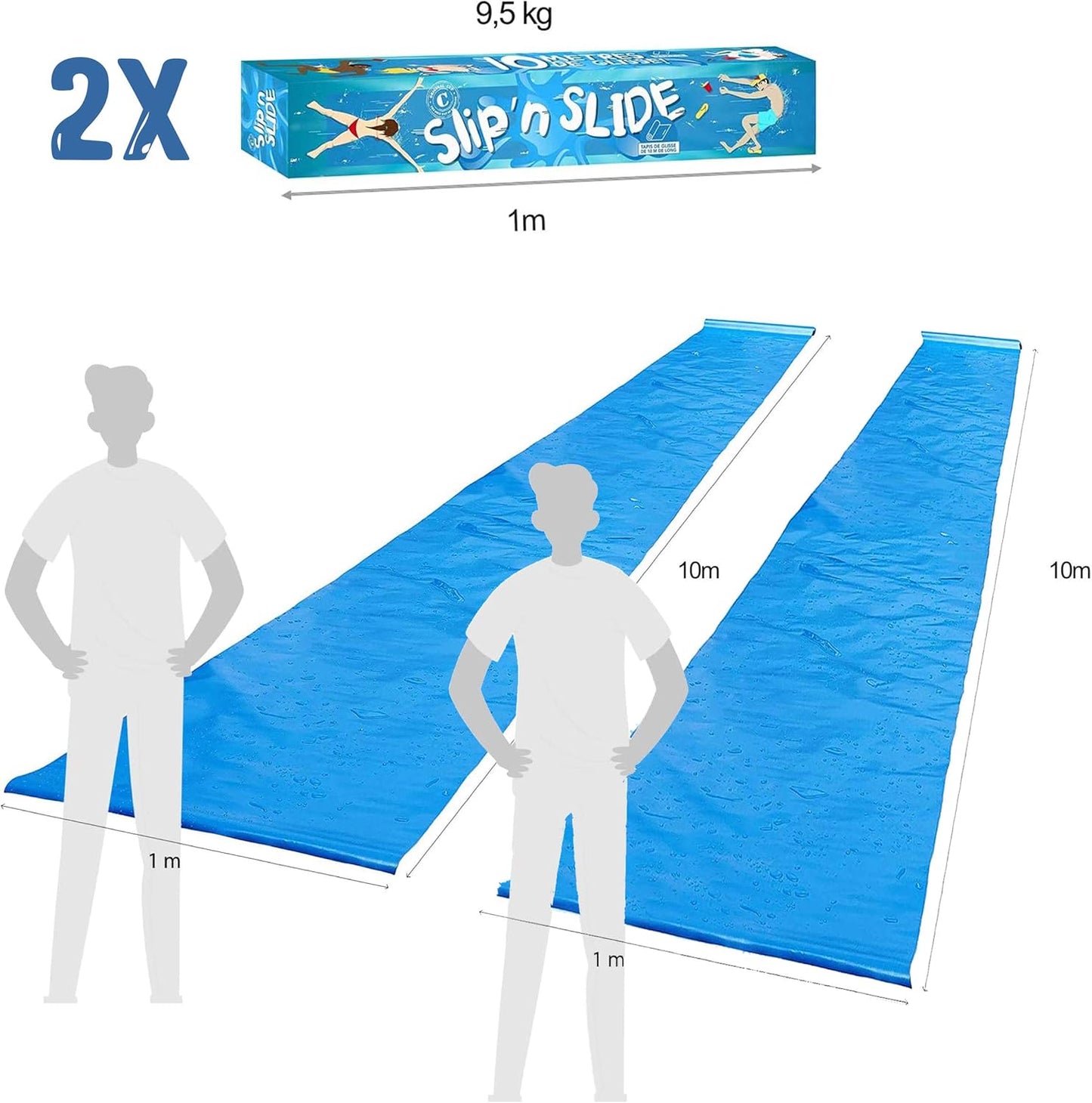 2 Slip'n Slide - Riesige Wasserrutschmatte (20 Meter), 2 Slip'n Slide Blau