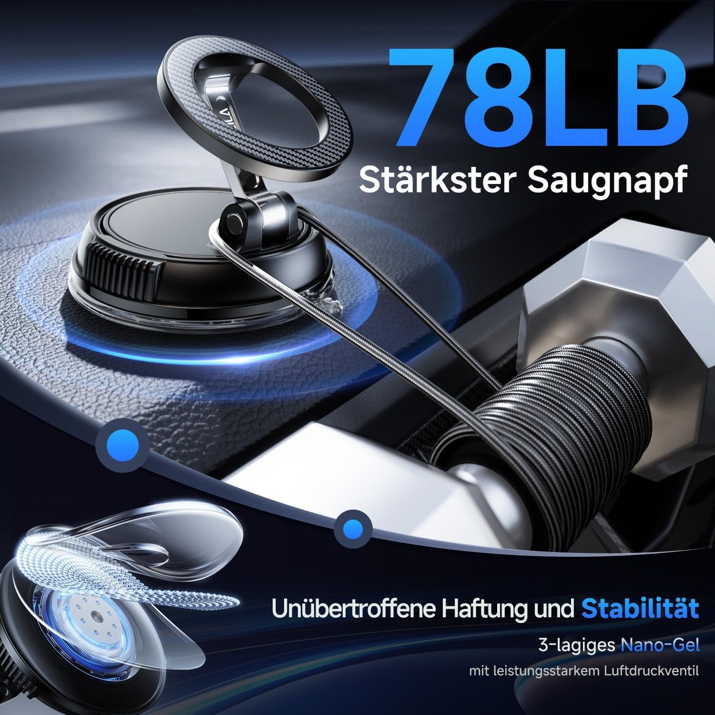 Handyhalterung für Auto mit Magnetstärke, Schwarz