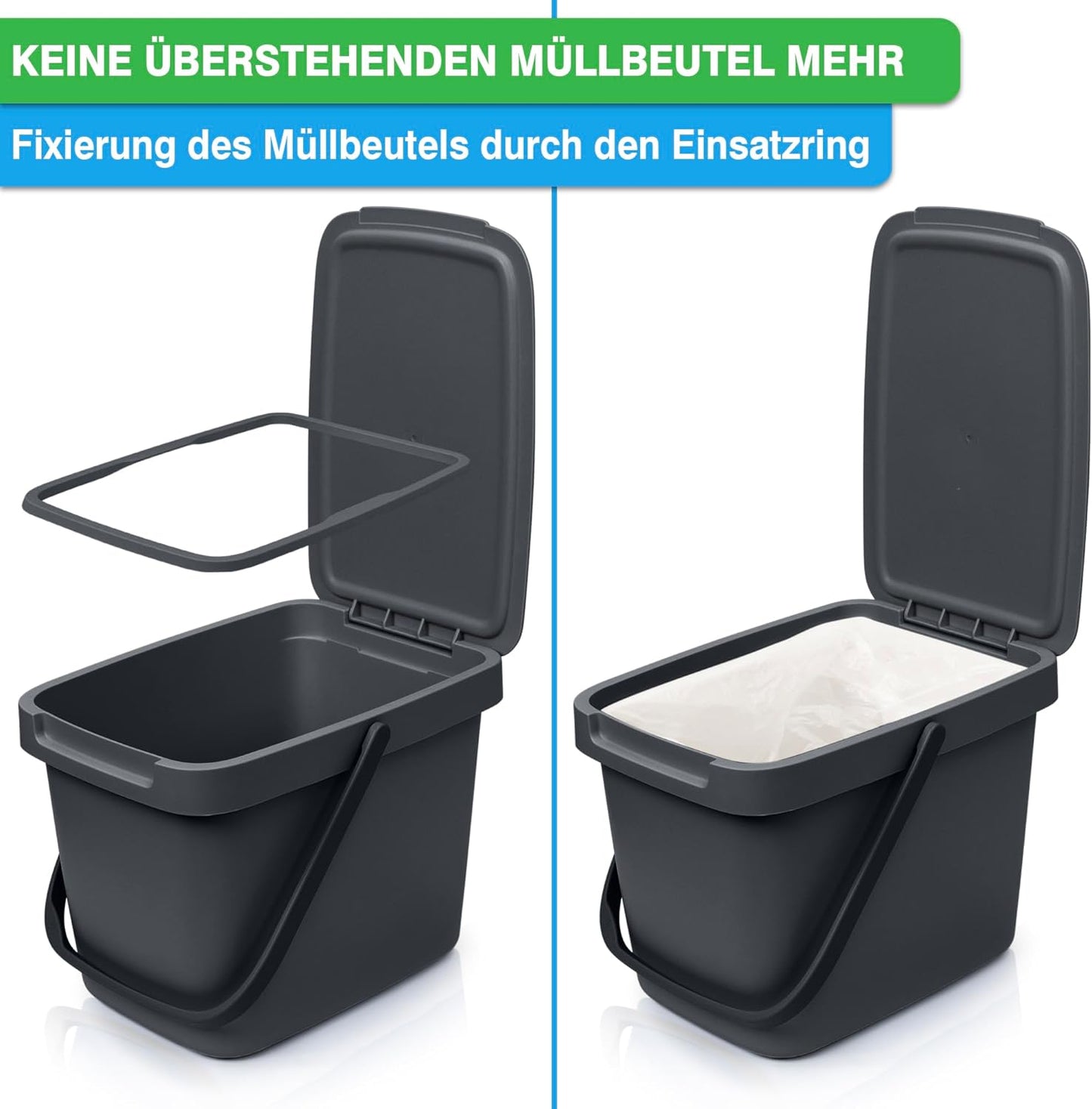 Biomülleimer mit Deckel & Wandaufhängung, Anthrazit 1 Stk