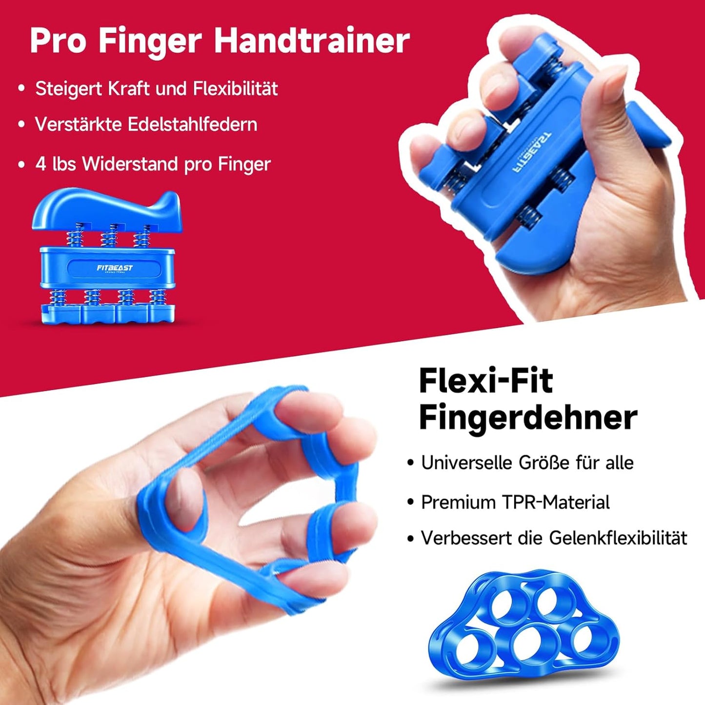 5-teiliges Handtrainer-Set für Finger- und Griffkraft, Hell Blau