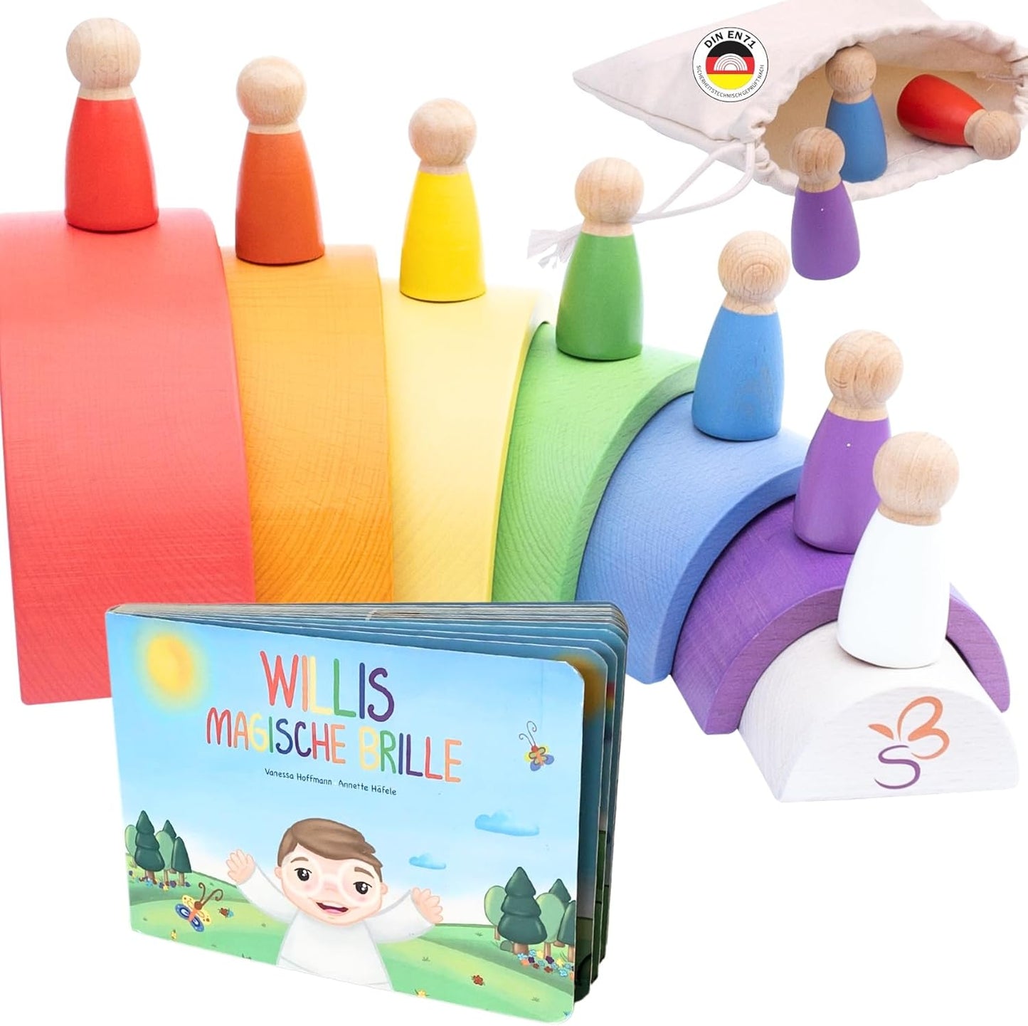 Regenbogen-Lernspielzeug mit Buch, Regenbögen, Figuren und neues Buch "Willis magische Brille"