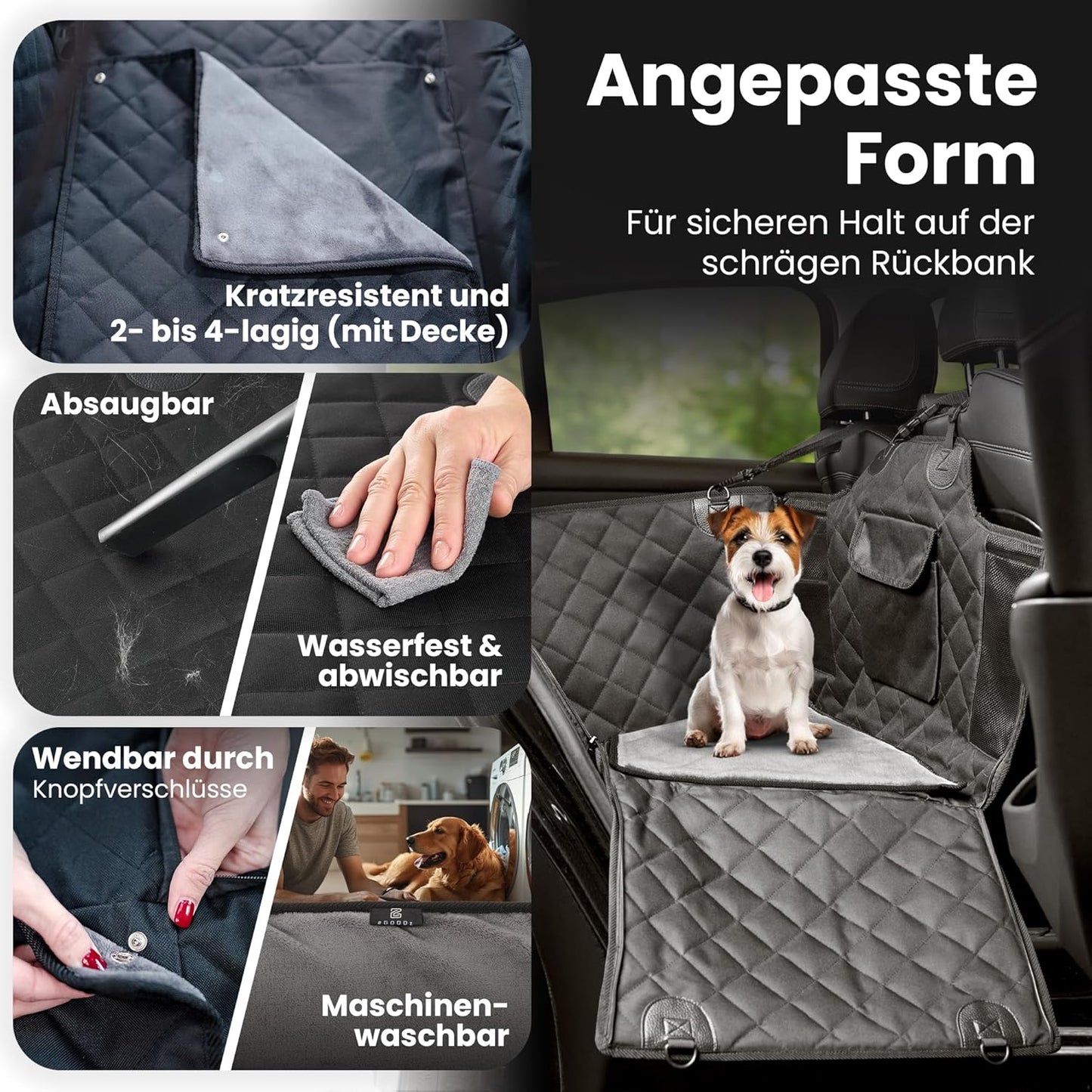 Hunde-Autositz für Rückbank mit Hundedecke und Sicherheitsgurt