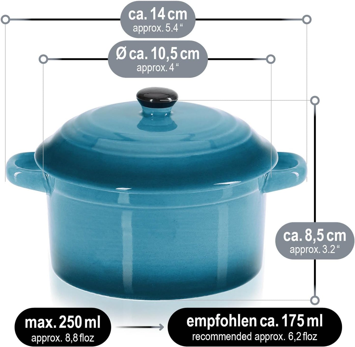 4-teiliges Auflaufformen-Set mit Deckel, 4 Stück - Blau