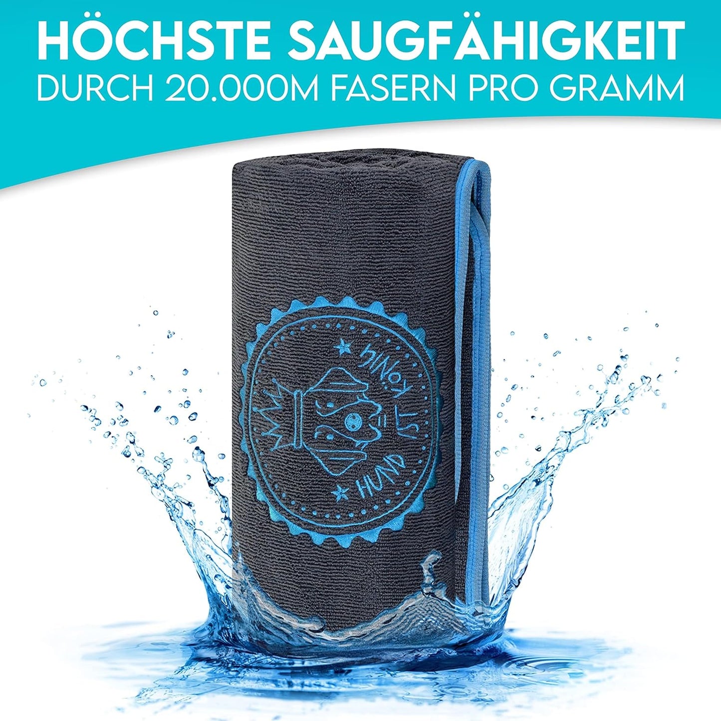 Hundehandtuch, extra saugfähig, Dunkelgrau-Blau [130x75cm]