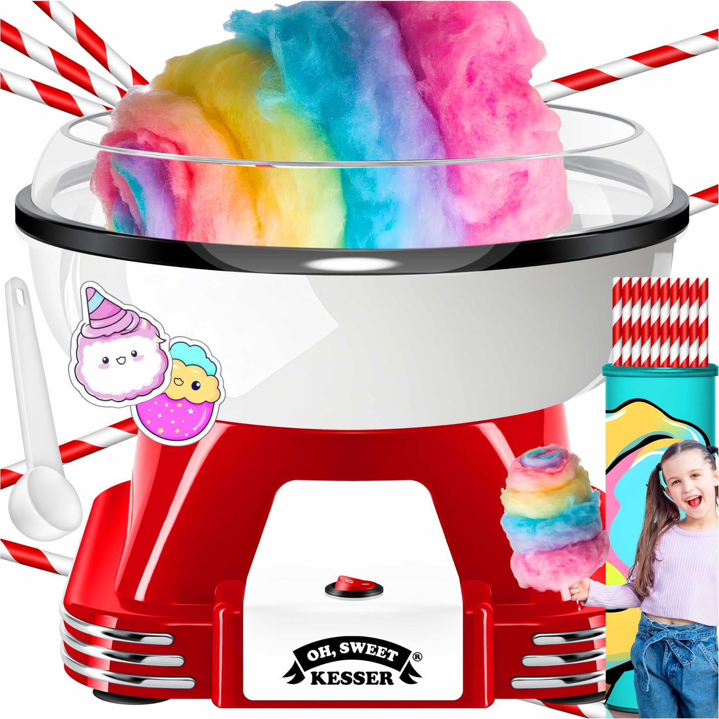 Zuckerwattemaschine mit Zubehör, Rot / Weiss
