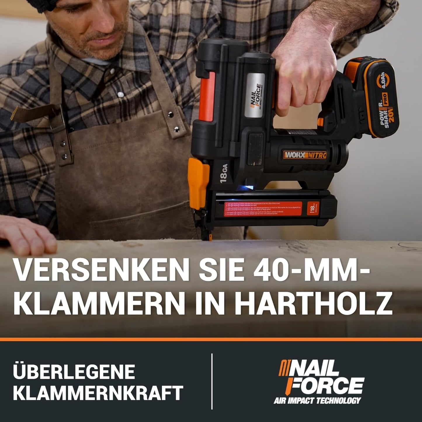 Akku-Tacker WX844.9, Tacker Für Klammern bis 40mm - Nitro Version ohne Akku & Ladegerät