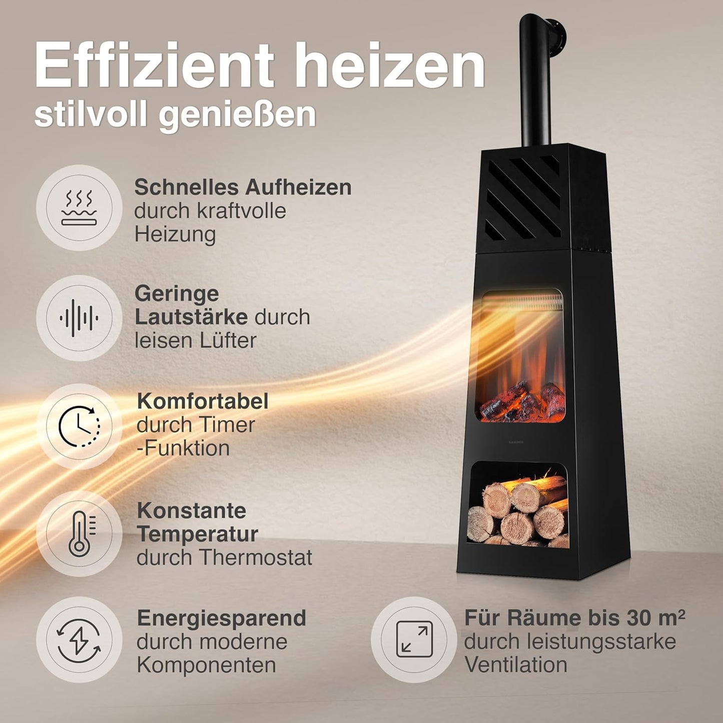 Elektrischer Gartenkamin Kai mit 3D-Flammeneffekt, X-Large mit Rohr