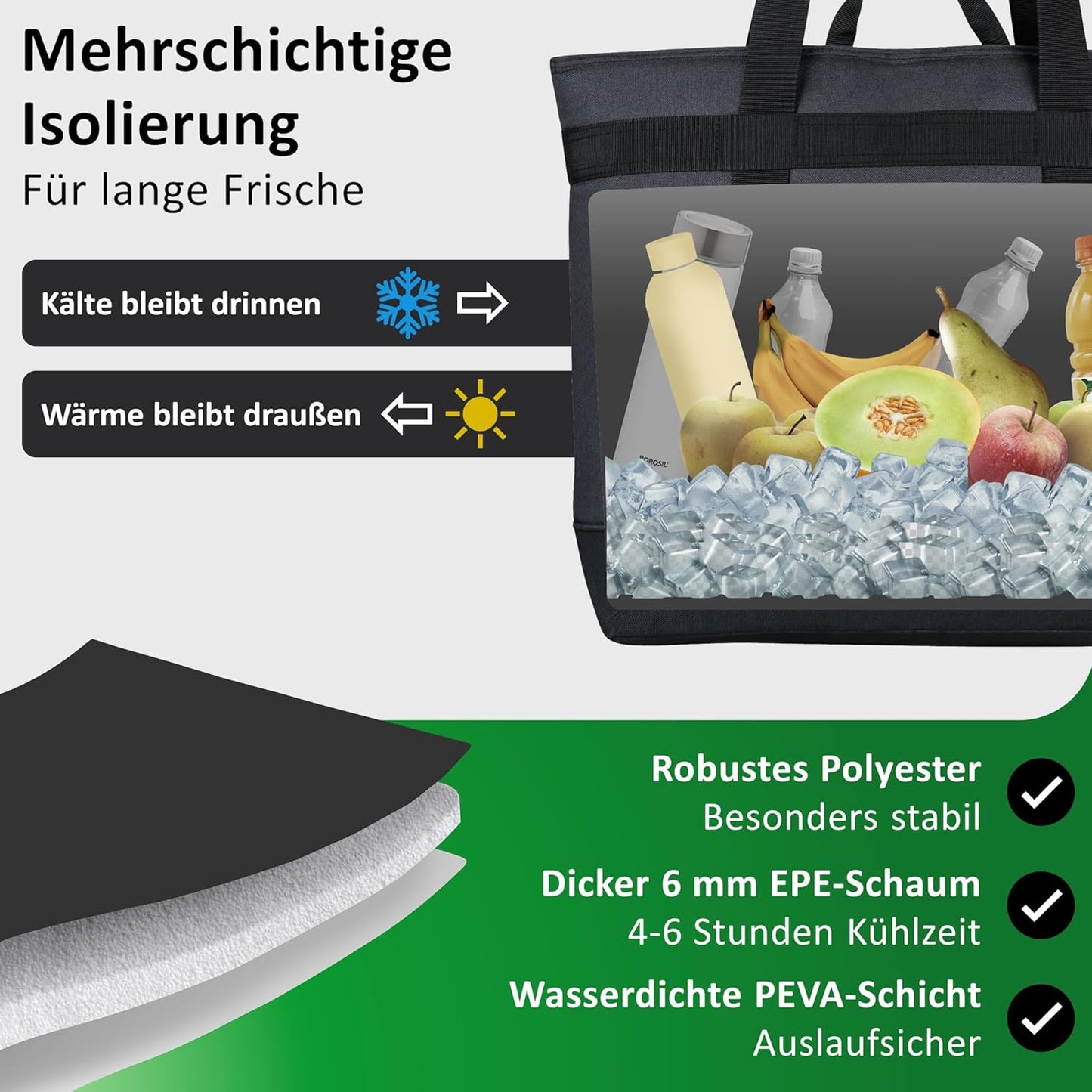 Faltbare Kühltasche, XL - 30 Liter Grau