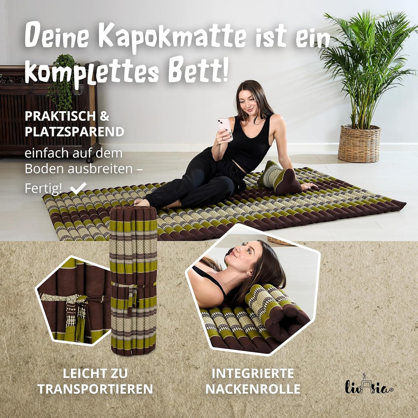 Rollmatratze 200x110, L (200 x 110 cm) Braun/Grün