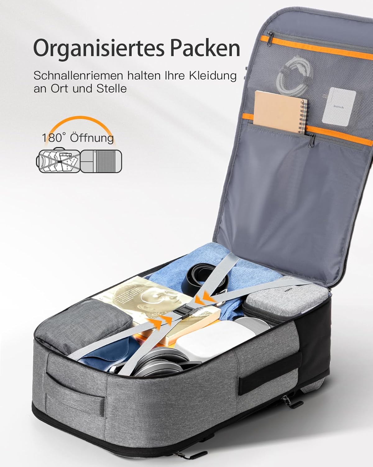Erweiterbarer Reiserucksack BP03006, Grau 46.2 L