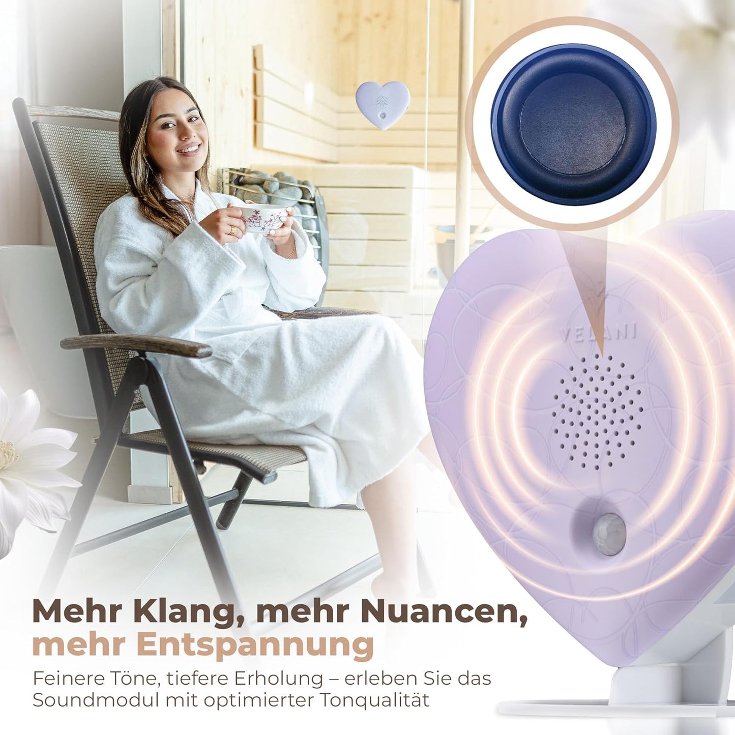 Naturgeräusche-Box mit Bewegungsmelder & Timer, Pastell-violett Herz