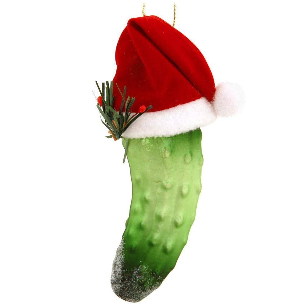 Christbaumschmuck Weihnachtsgurke mit Hut, Gurke mit Hut