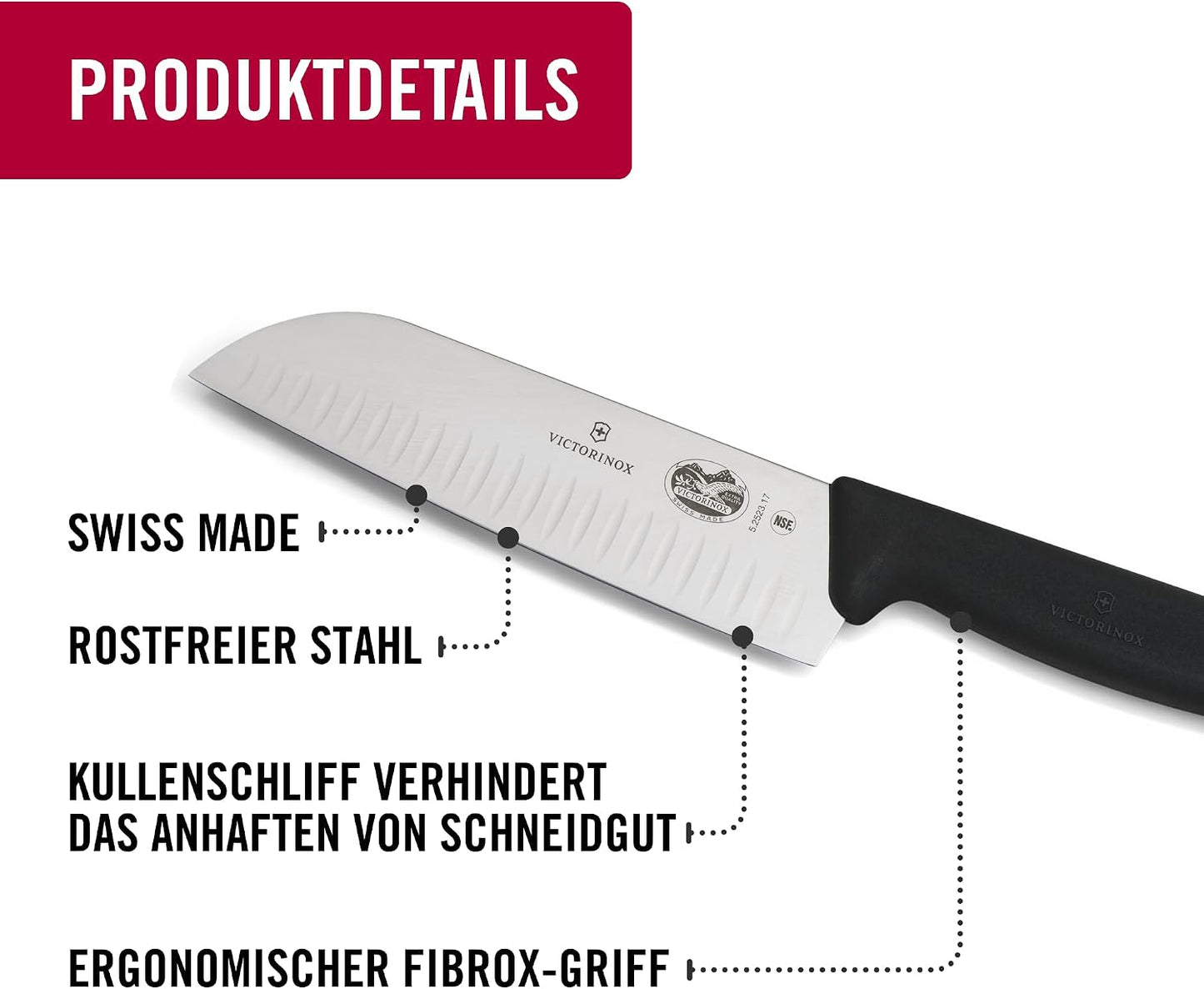 Fibrox Santokumesser mit Kullenschliff, Schwarz