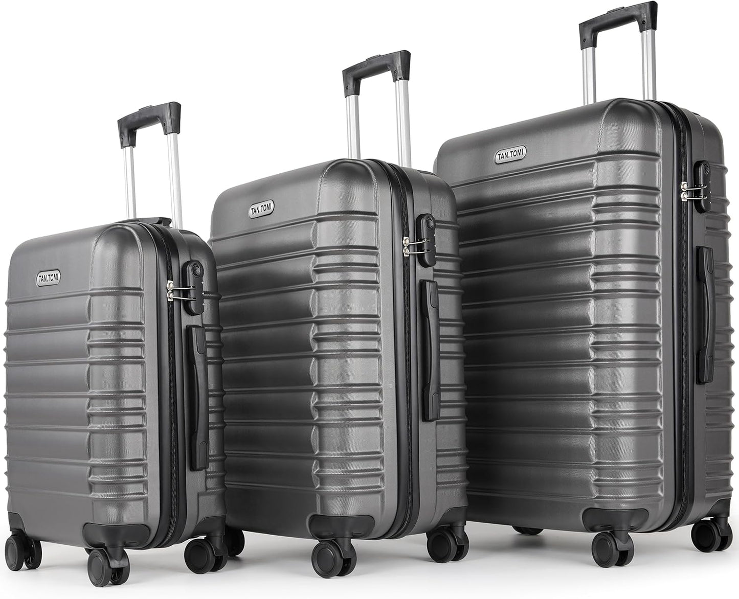 3-teiliges Hartschalenkoffer-Set mit 360°-Rollen, Koffer-Set Dunkelgrau