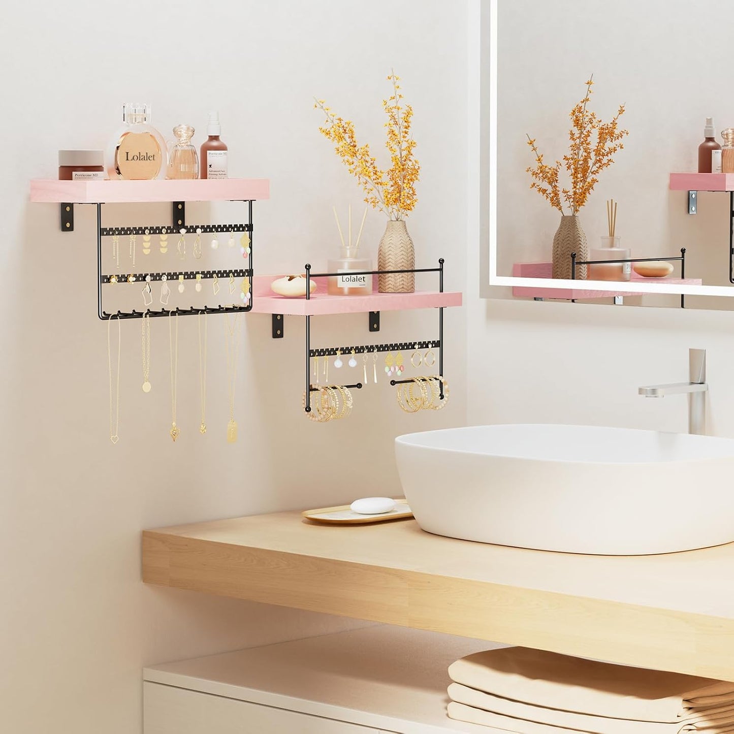 2er-Set Schmuckständer zur Wandmontage, Rosa