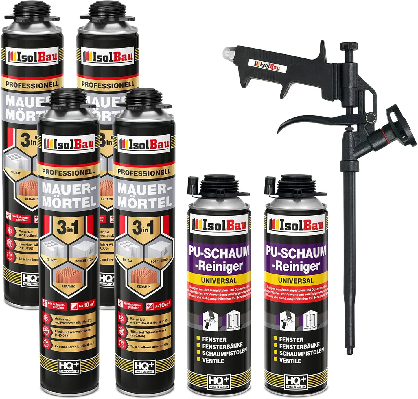 Mauermörtel-Set mit Schaumpistole und Reiniger, 4x Mörtel + 2x Reiniger + Schaumpistole