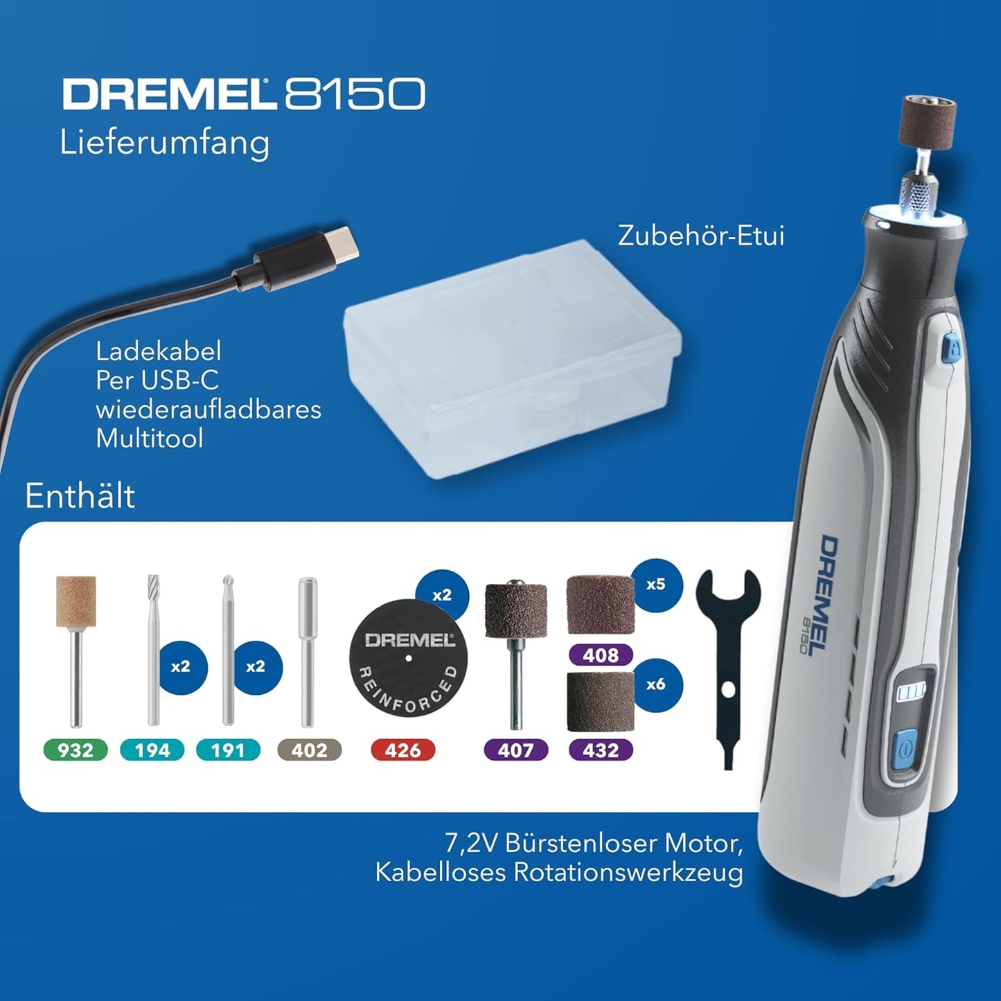 Bürstenloses 8150 Akku-Multitool-Set mit 20 Zubehörteile, Dremel 8150 Bürstenloses Akku-Multitool-Set