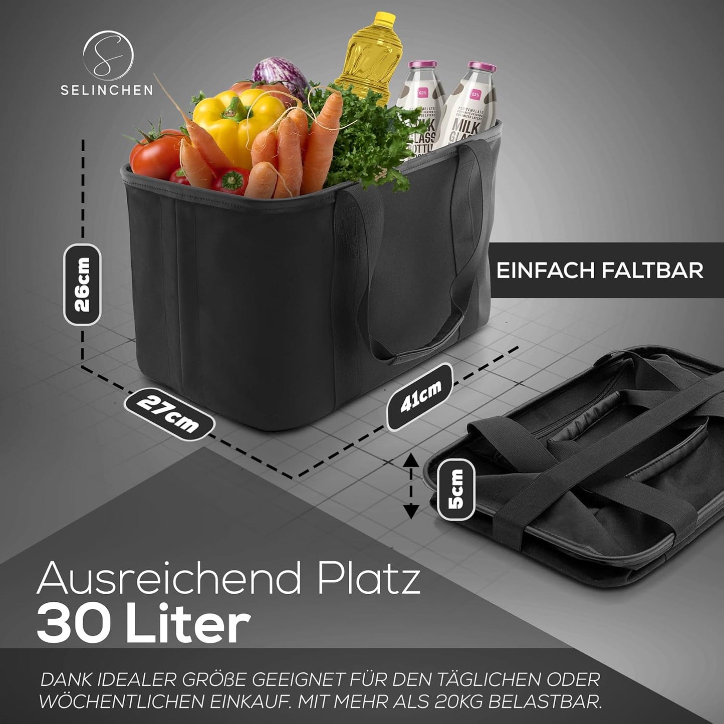 Faltbarer Einkaufskorb, Schwarz